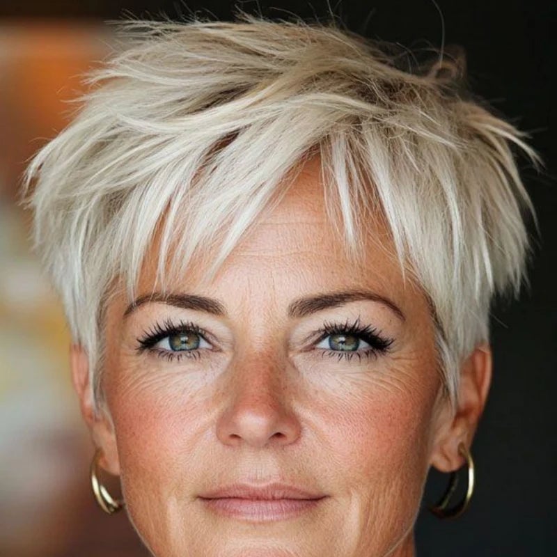 Spiky Platinum Blonde Pixie With Dark Roots — Trendy Short Hair