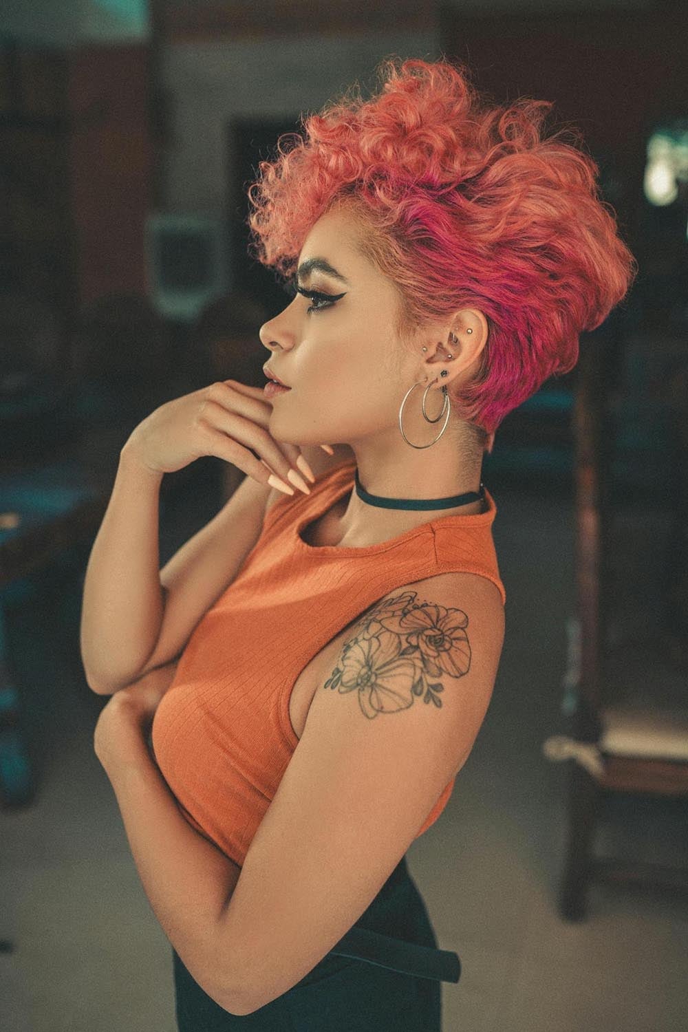 Curly Pink Textured Cut With Voluminous Style — Trendy Short Hair