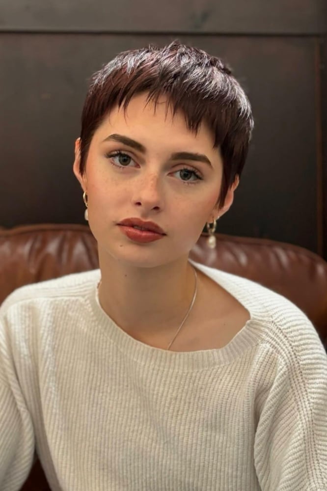 Textured Dark Brown Pixie With Short Fringe — Trendy Short Hair