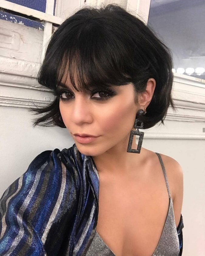 Sleek Black Bob With Blunt Bangs, Chin — Trendy Short Hair