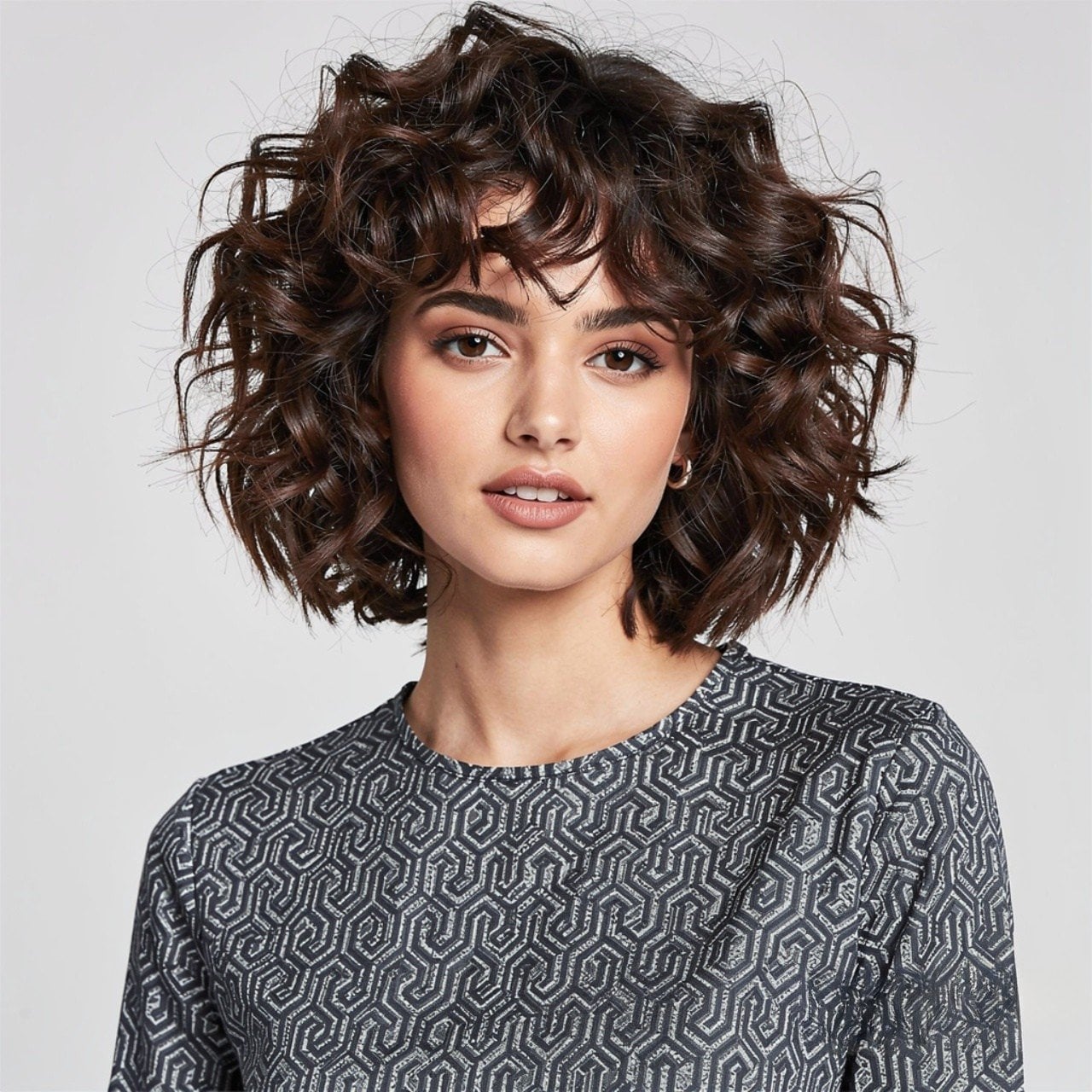 Dark Brown Bob With Voluminous Curls — Trendy Short Hair