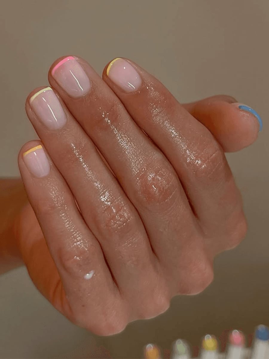Sheer Pink Pastel Color Tip Short Square Nails Sheer Pink Pastel Color Tip Short Square Nails — Trendy Short Nails Color