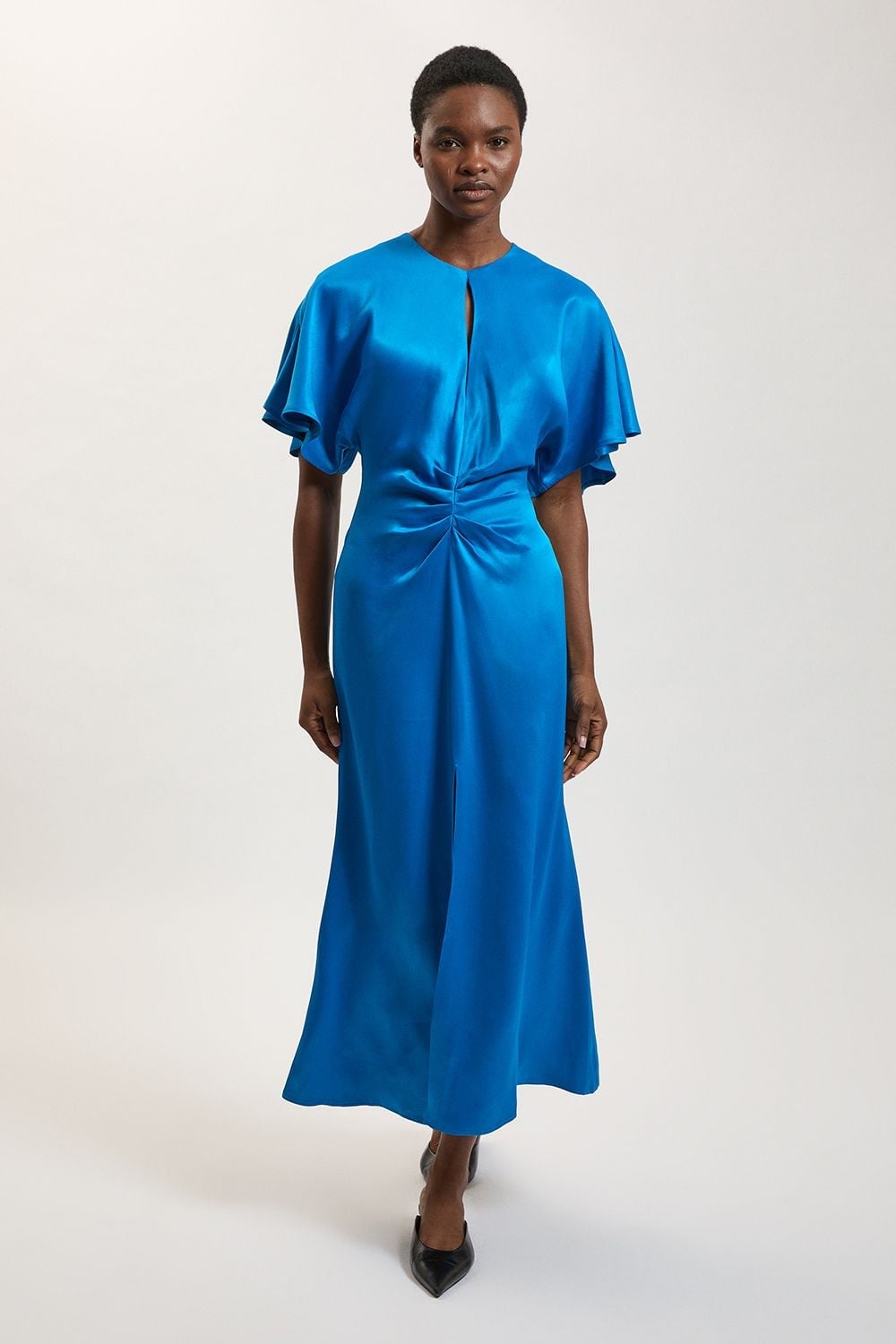 Blue Viscose Satin Crepe Woven Maxi Dress | Karen Millen USA