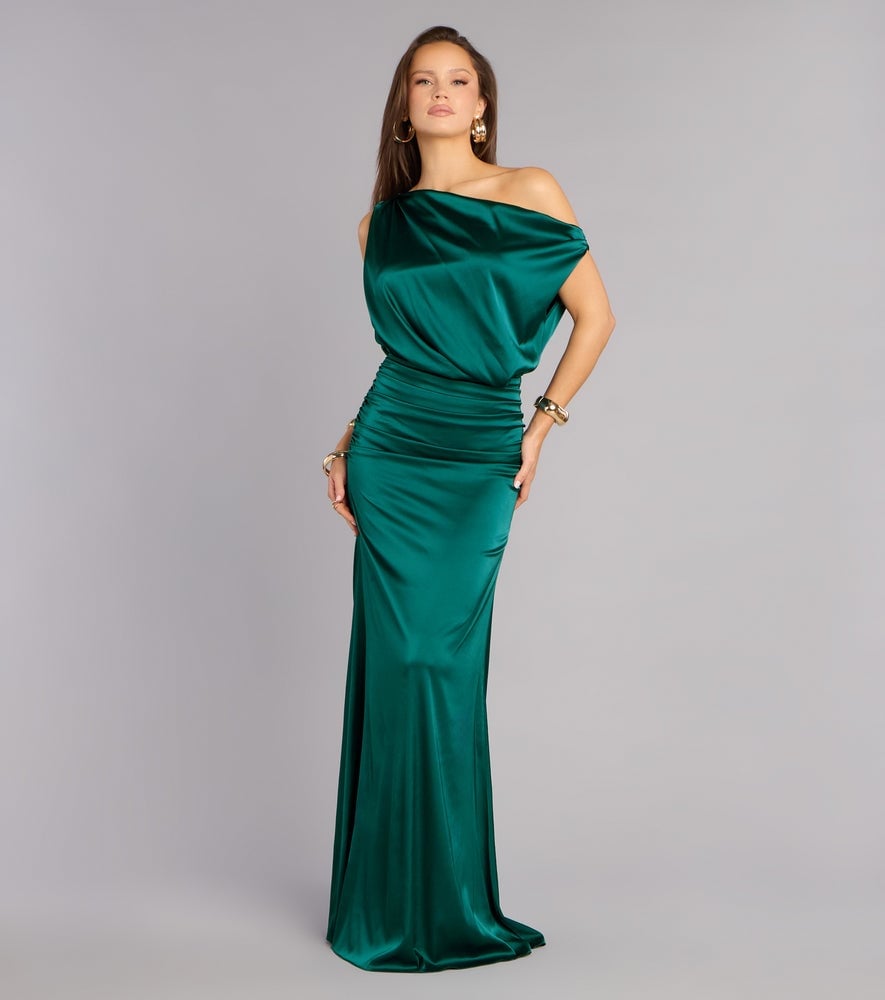 Emerald Green Silk One-Shoulder Dress Emerald Green Silk One-Shoulder Dress — Trendy Silk Dresses