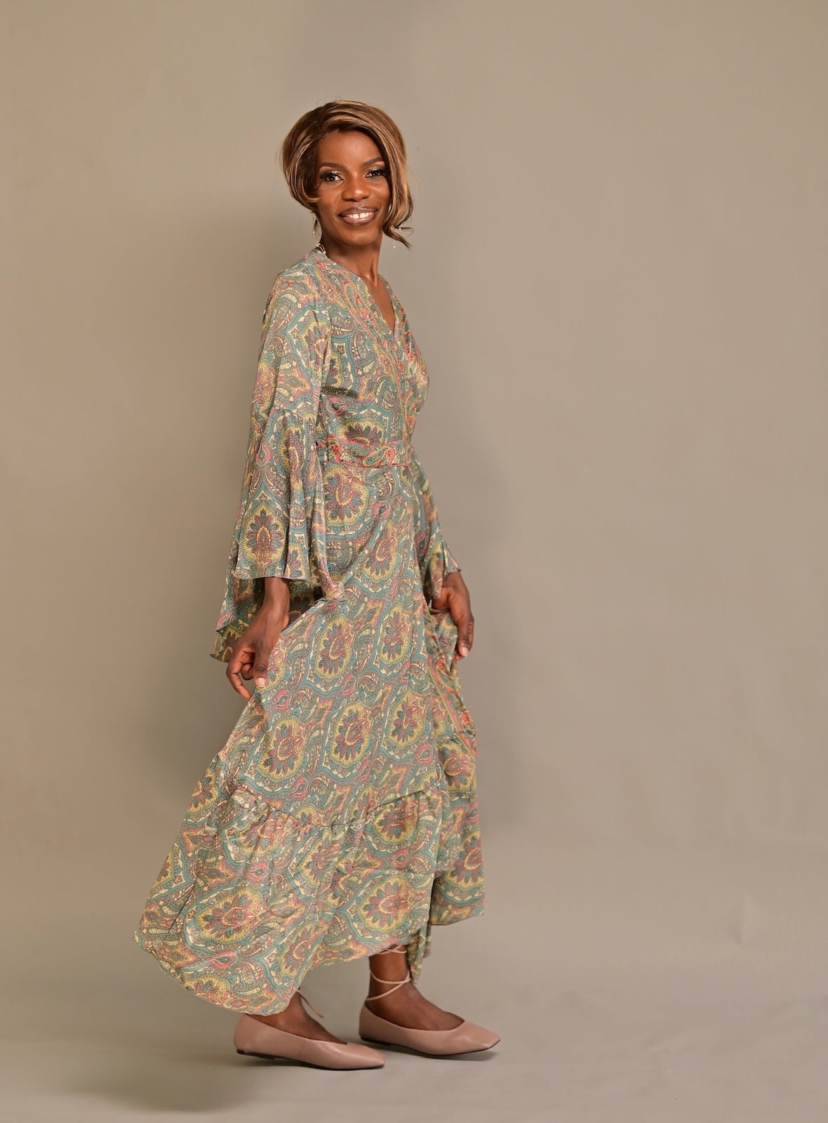 Teal Paisley Print Silk Wrap Dress Teal Paisley Print Silk Wrap Dress — Trendy Silk Dresses