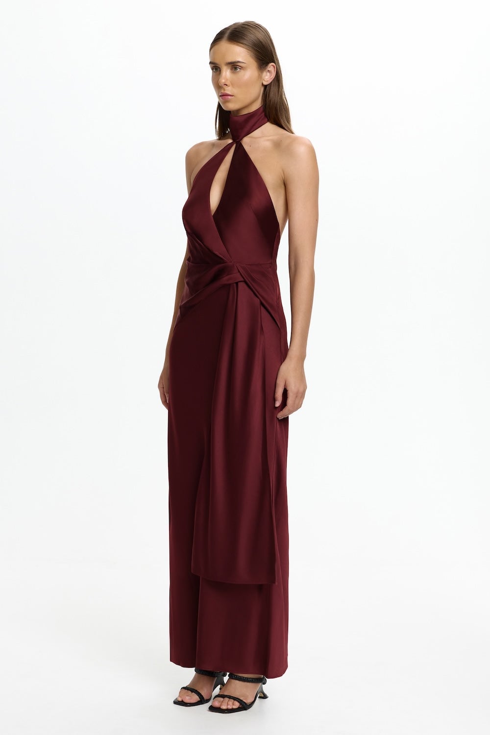 Burgundy Satin Halter Dress Burgundy Satin Halter Dress — Trendy Silk Dresses