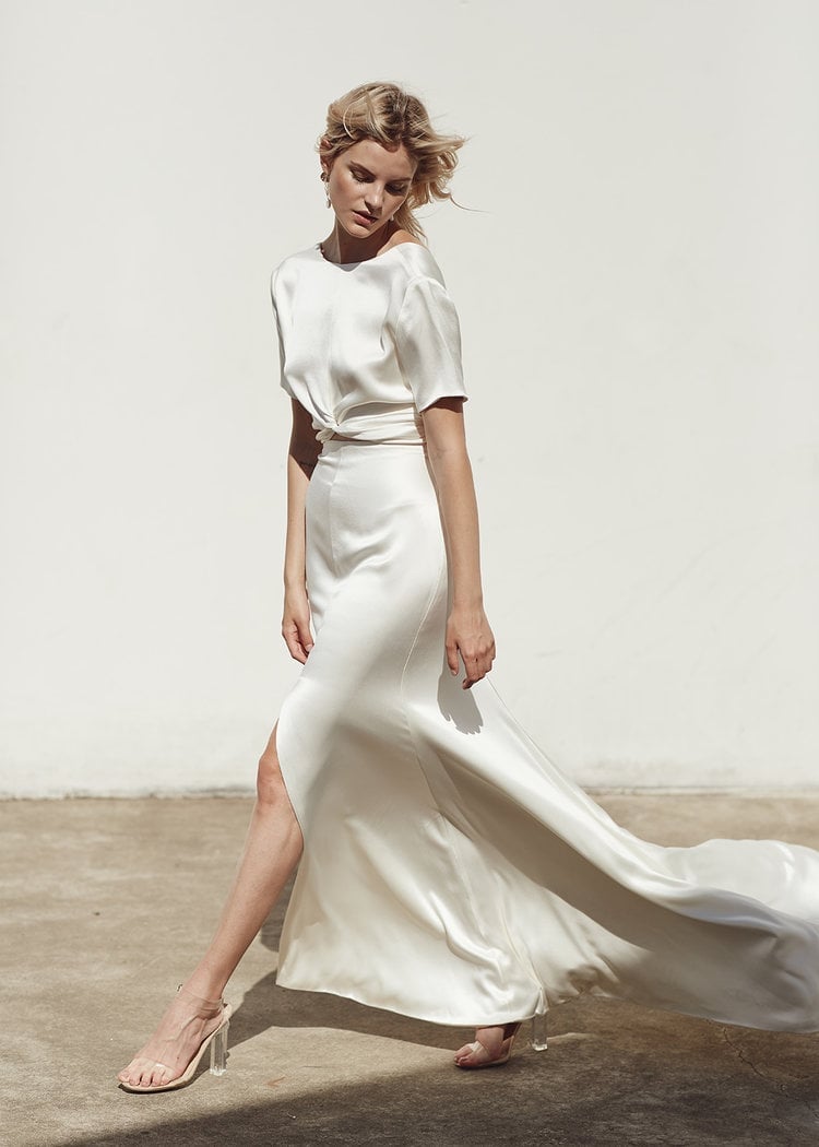 Ivory Silk Satin Maxi Dress with Train Ivory Silk Satin Maxi Dress with Train — Trendy Silk Dresses