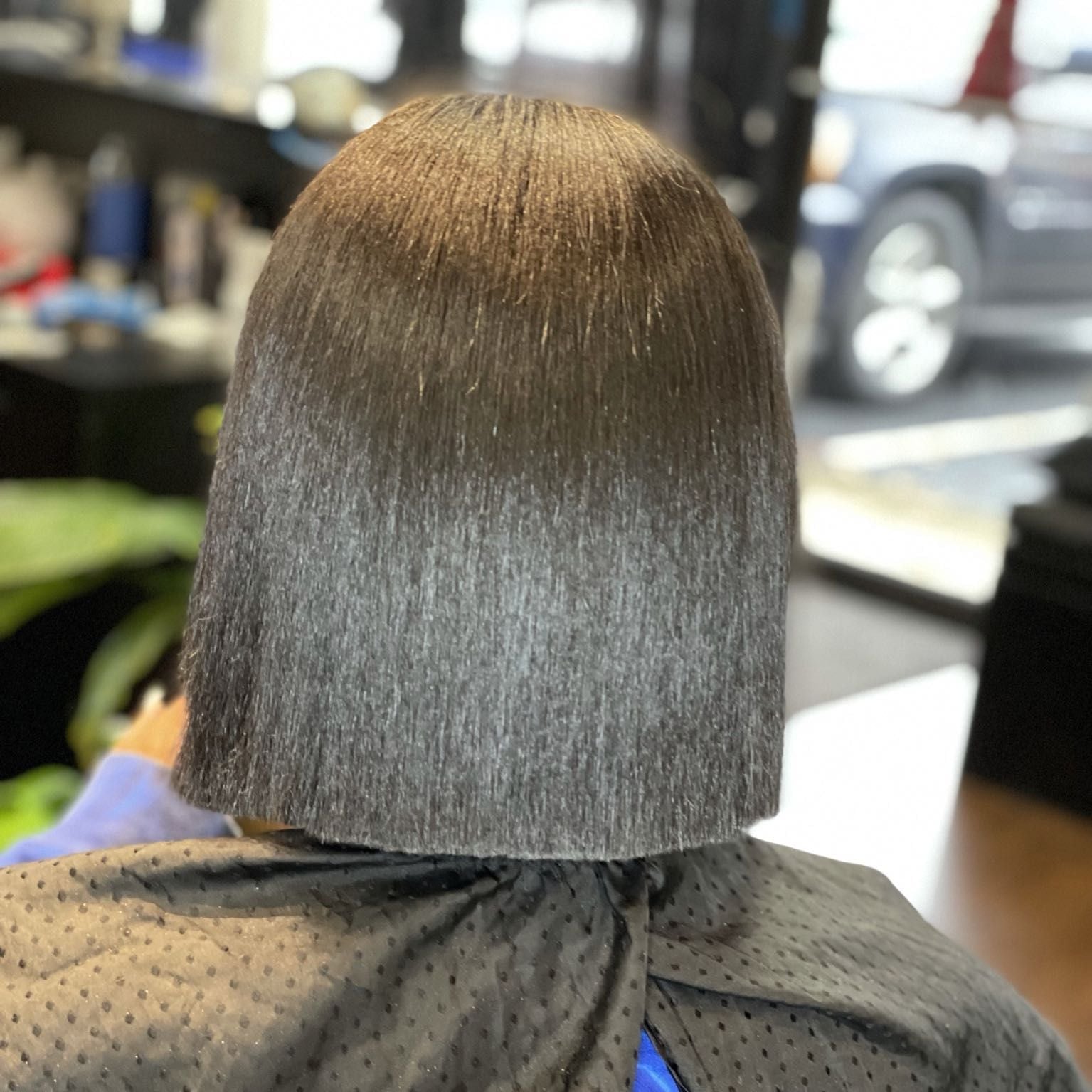 Chin-Length Blunt Bob With Sleek Dark Brown Finish — Trendy Silk Press