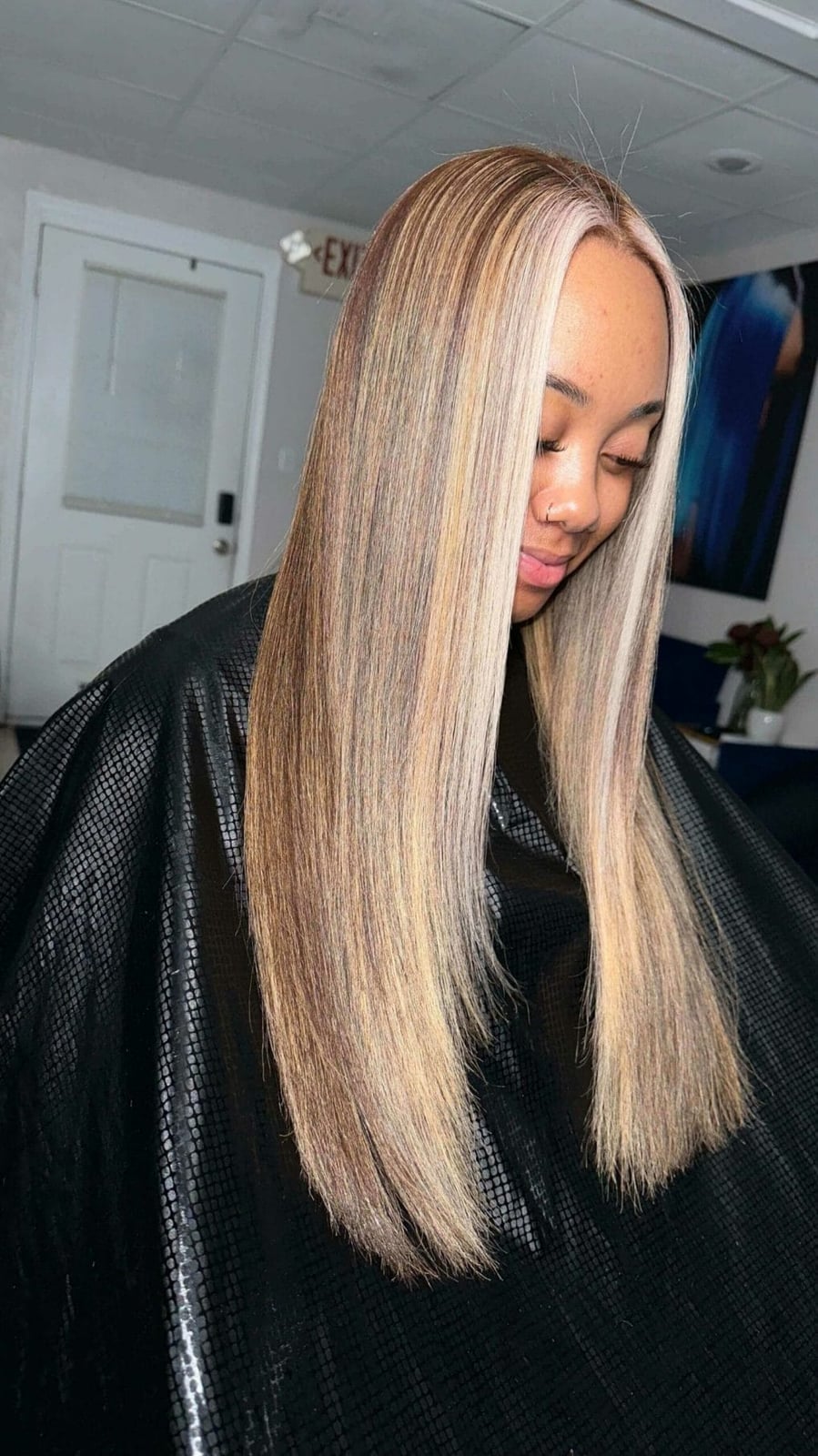 Shoulder-Length Layers With Blonde Balayage — Trendy Silk Press