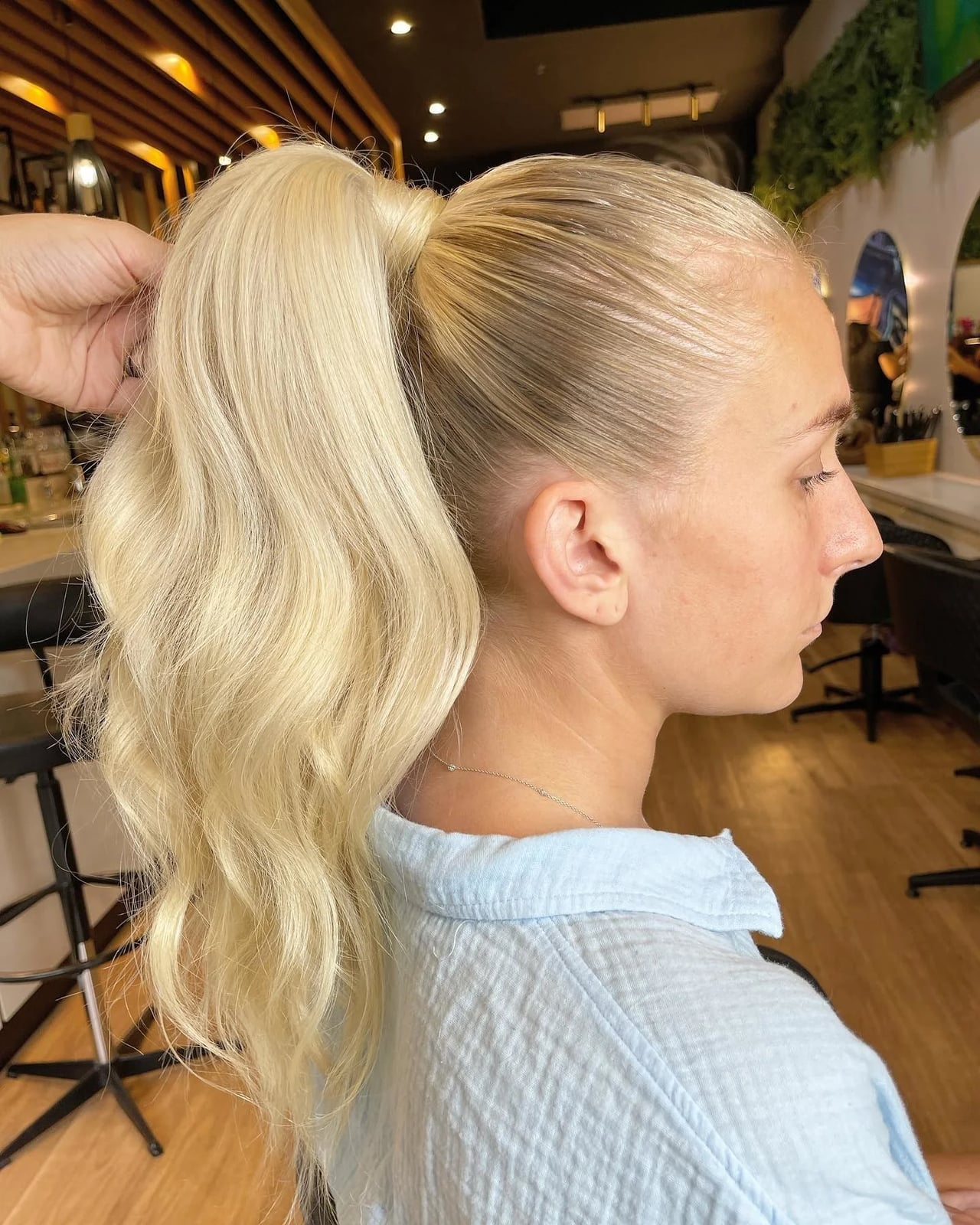 Extra Long Sleek Blonde Ponytail — Trendy Slick Back Ponytail