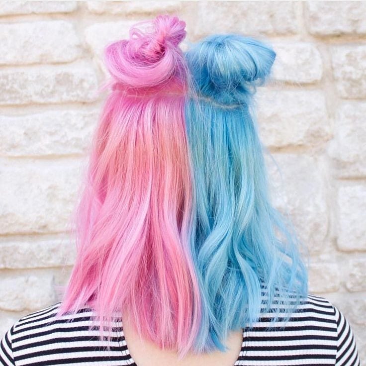 Wavy Lob Half Up Half Down Split Dye Wavy Lob Half Up Half Down Split Dye — Trendy Split Dye Hair