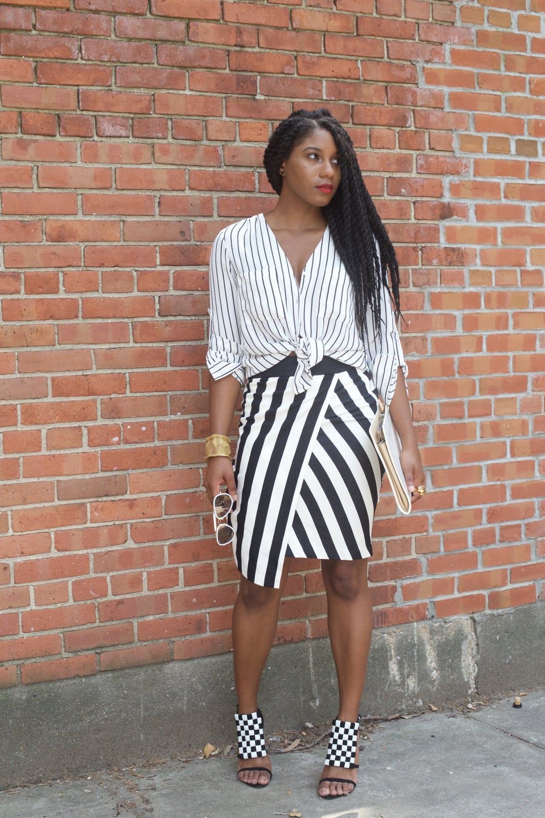 Black And White Striped Mini Skirt With Tied, Everyday Version — Trendy Striped Skirt Outfit