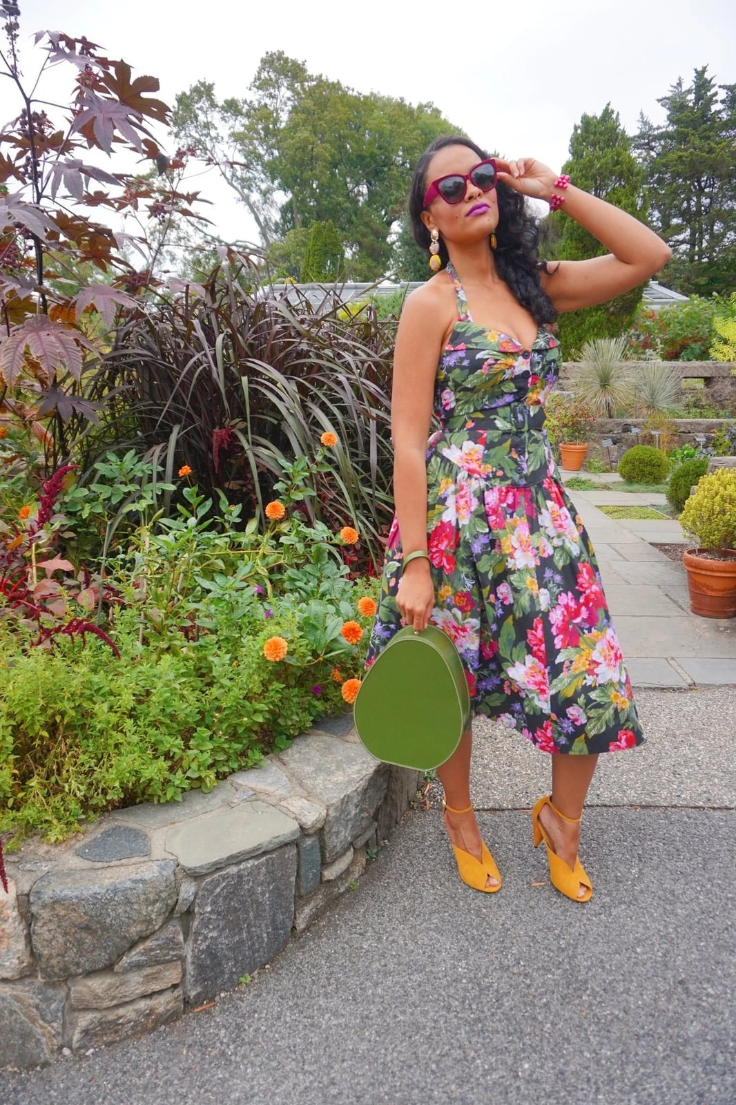 Floral Fit-and-Flare Dress with Peep-Toe Heels — Trendy Vintage Outfits