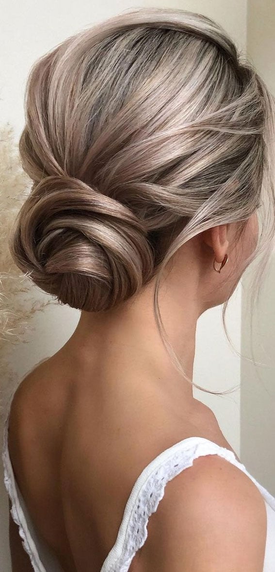 Ash Blonde Low Bun With Root Shadow — Trendy Wedding Bun