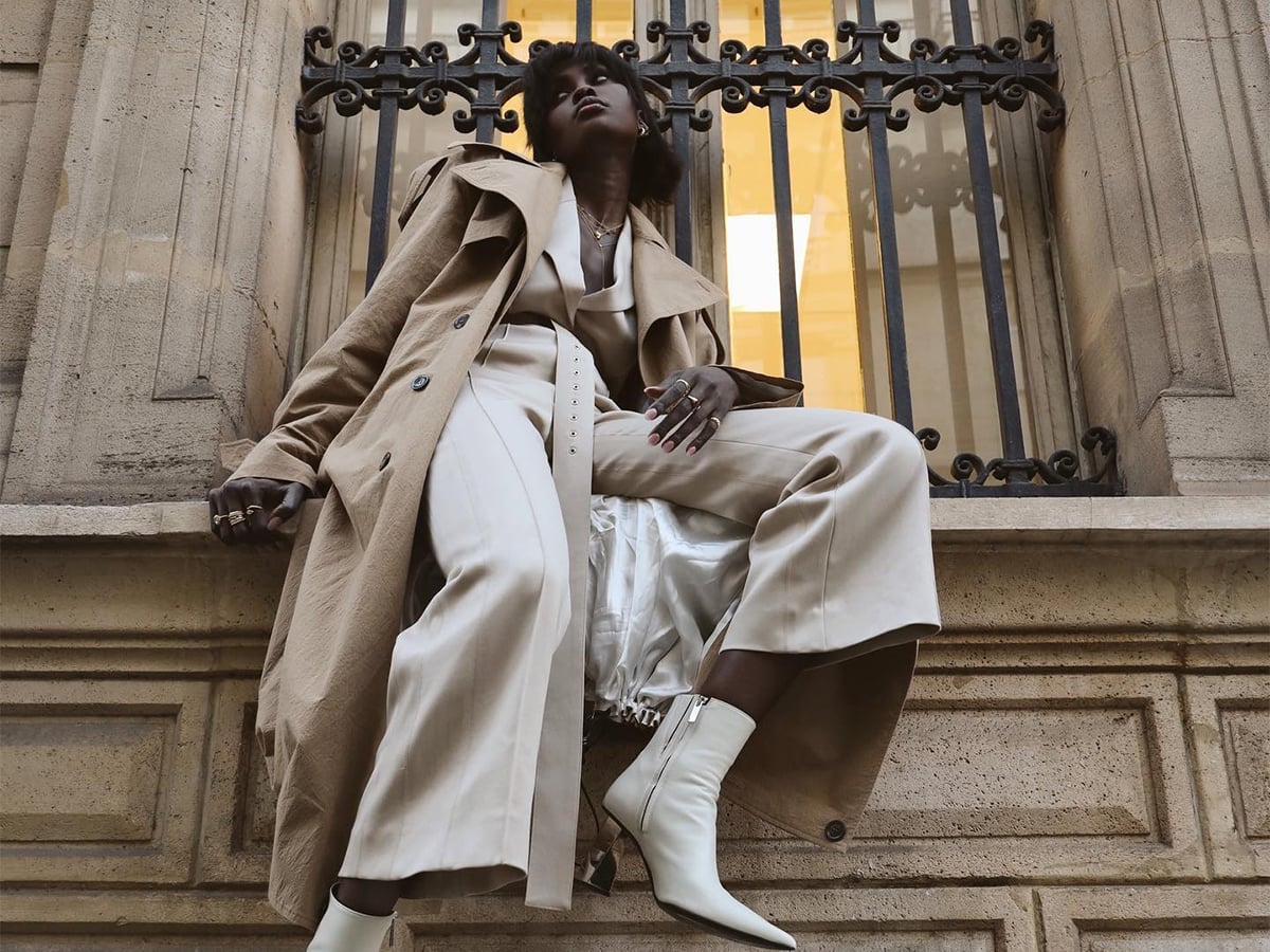 White Ankle Boots With Beige Suit White Ankle Boots With Beige Suit — Trendy White Boots Outfit