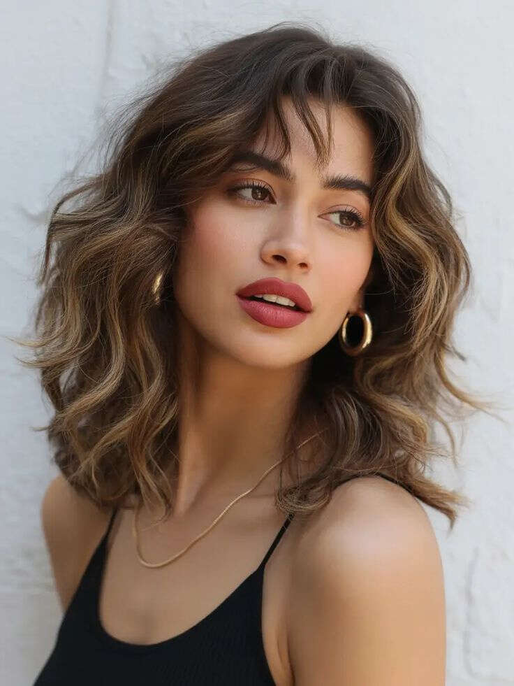 Shoulder Length Layers With Curtain Bangs Shoulder Length Layers With Curtain Bangs — Wavy Hair Hairstyles