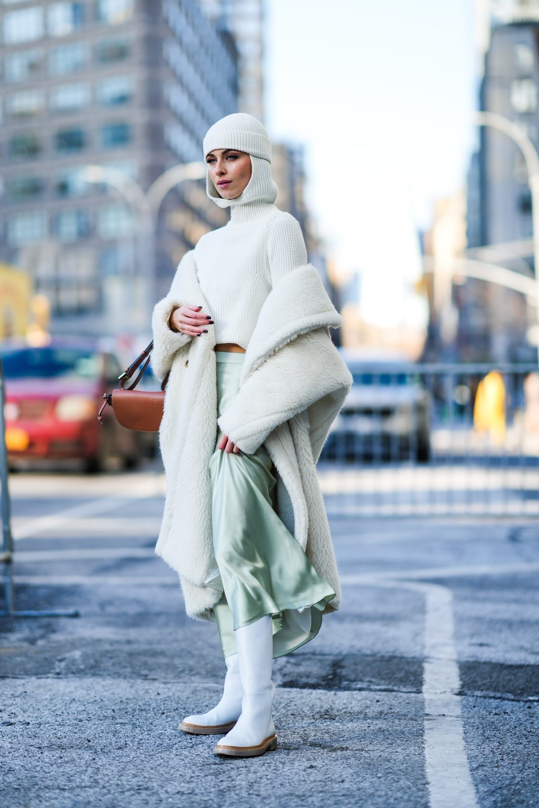 Cropped White Sweater With White Balaclava — White Sweater Outfit