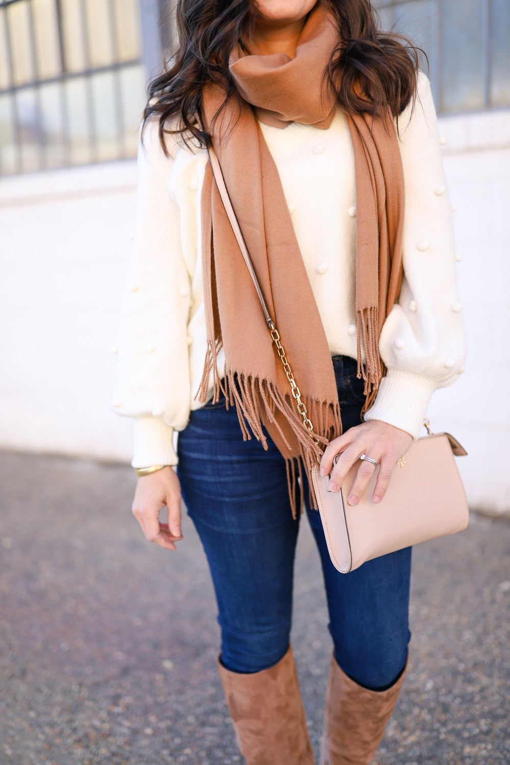 White Sweater With Pom-Pom Details — White Sweater Outfit