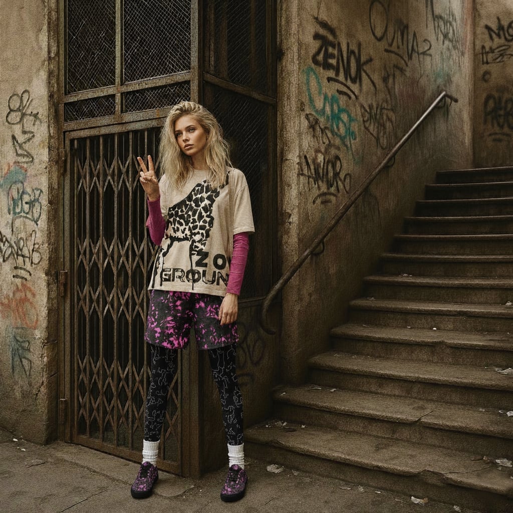 Graphic tee layered over pink shirt with patterned shorts Graphic tee layered over pink shirt with patterned shorts — Zoo Outfits
