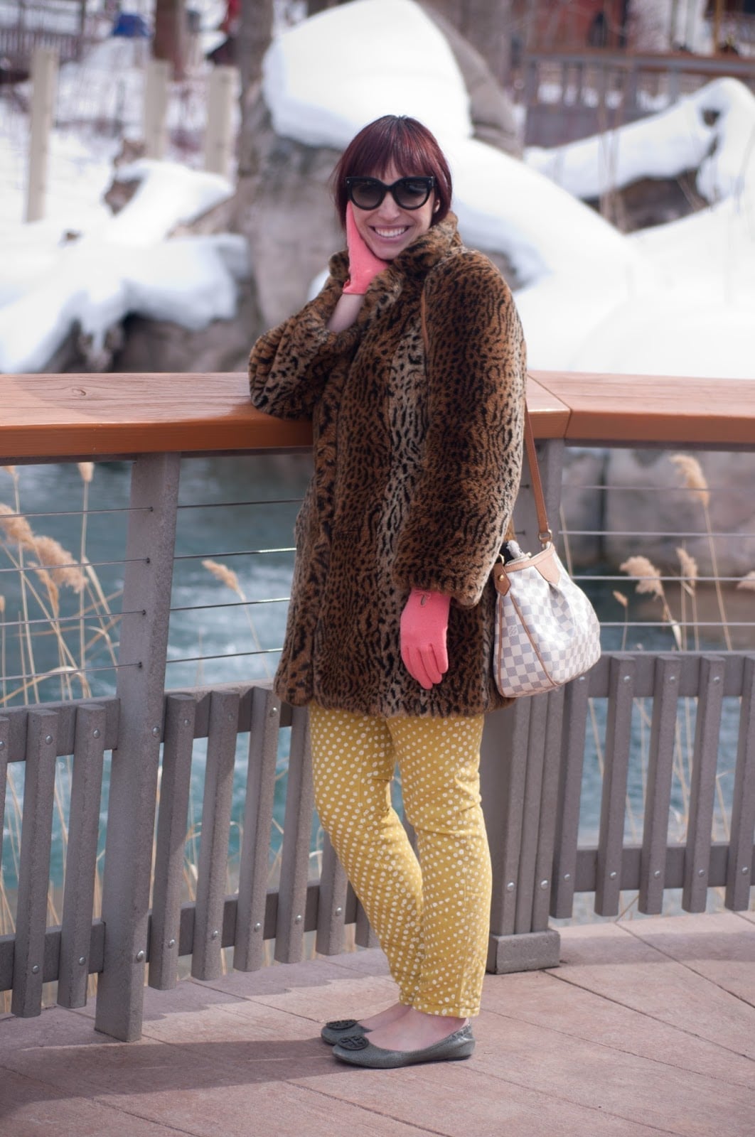 Animal print faux fur coat with polka dot trousers Animal print faux fur coat with polka dot trousers — Zoo Outfits