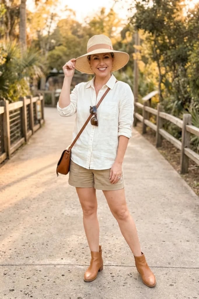 Linen shirt and cargo shorts for warm zoo visits Linen shirt and cargo shorts for warm zoo visits — Zoo Outfits